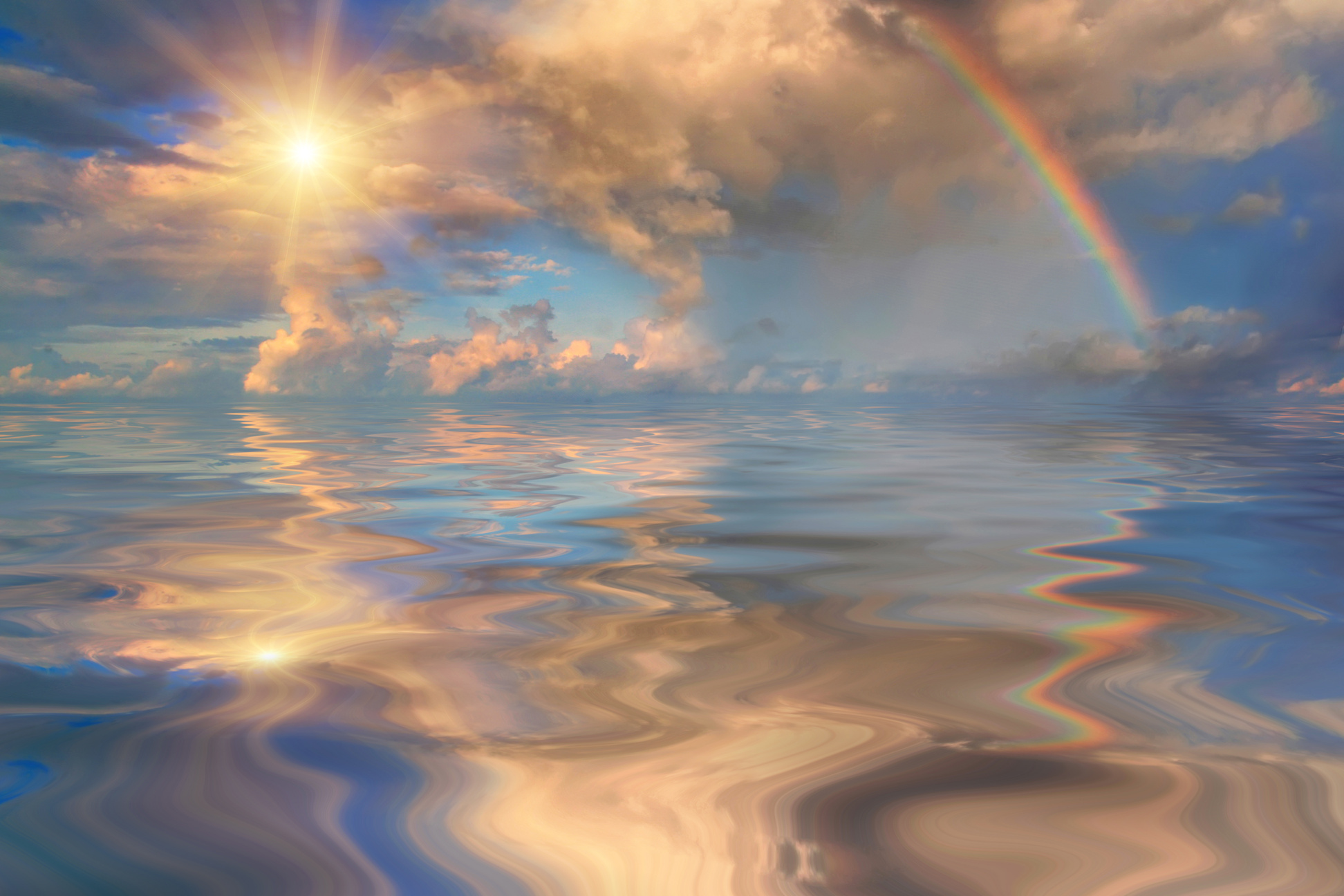 Rainbow over stormy sea